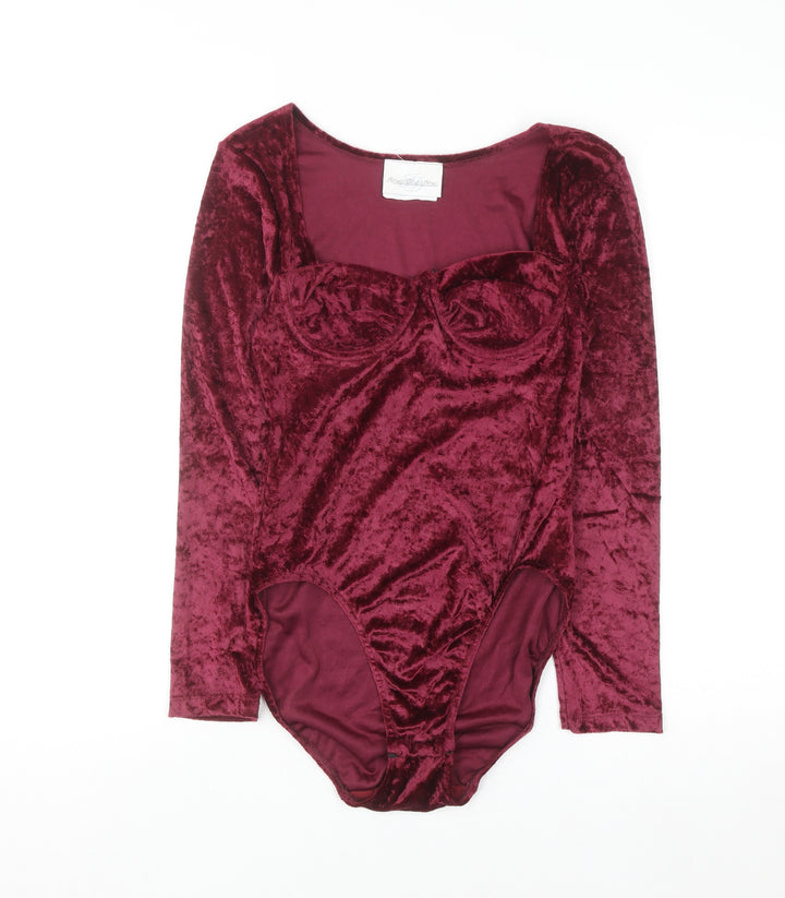 Intimate Details Women's Red Velvet Long Sleeve Bodysuit Size S