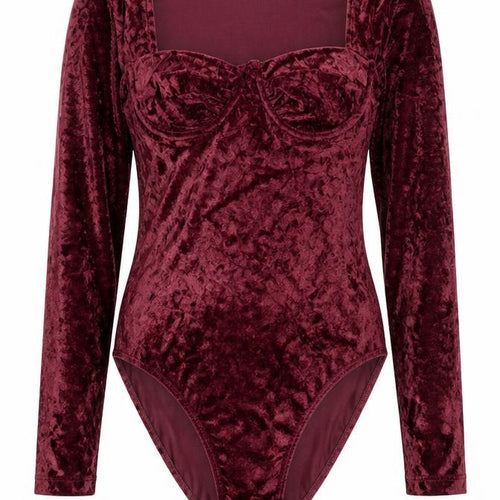 Intimate Details Women's Red Velvet Long Sleeve Bodysuit Size S