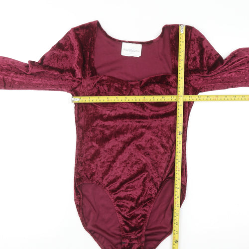 Intimate Details Women's Red Velvet Long Sleeve Bodysuit Size S