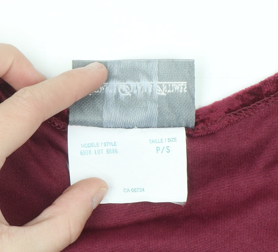 Intimate Details Women's Red Velvet Long Sleeve Bodysuit Size S