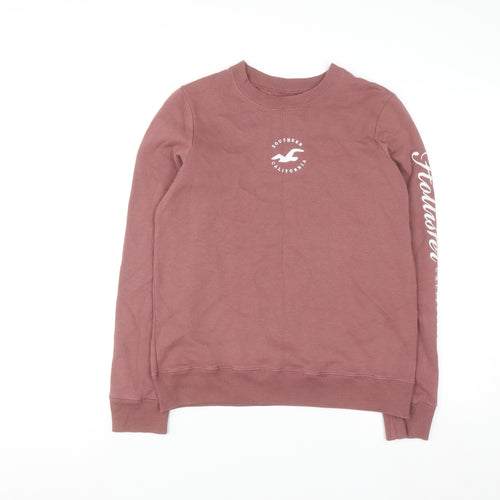 Hollister Women's Pink Pullover Sweatshirt Small Crew Neck Logo Print