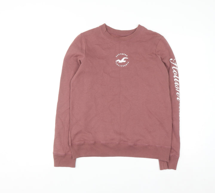 Hollister Women's Pink Pullover Sweatshirt Small Crew Neck Logo Print