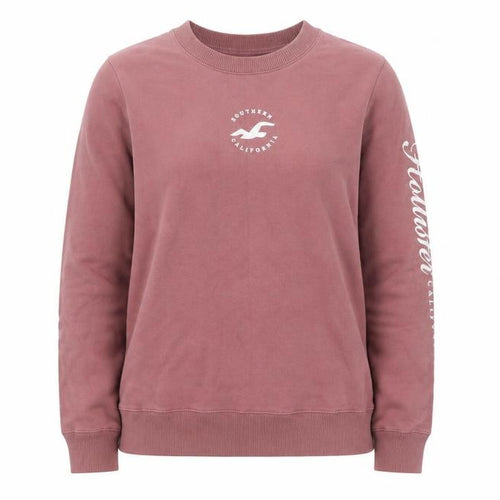 Hollister Women's Pink Pullover Sweatshirt Small Crew Neck Logo Print