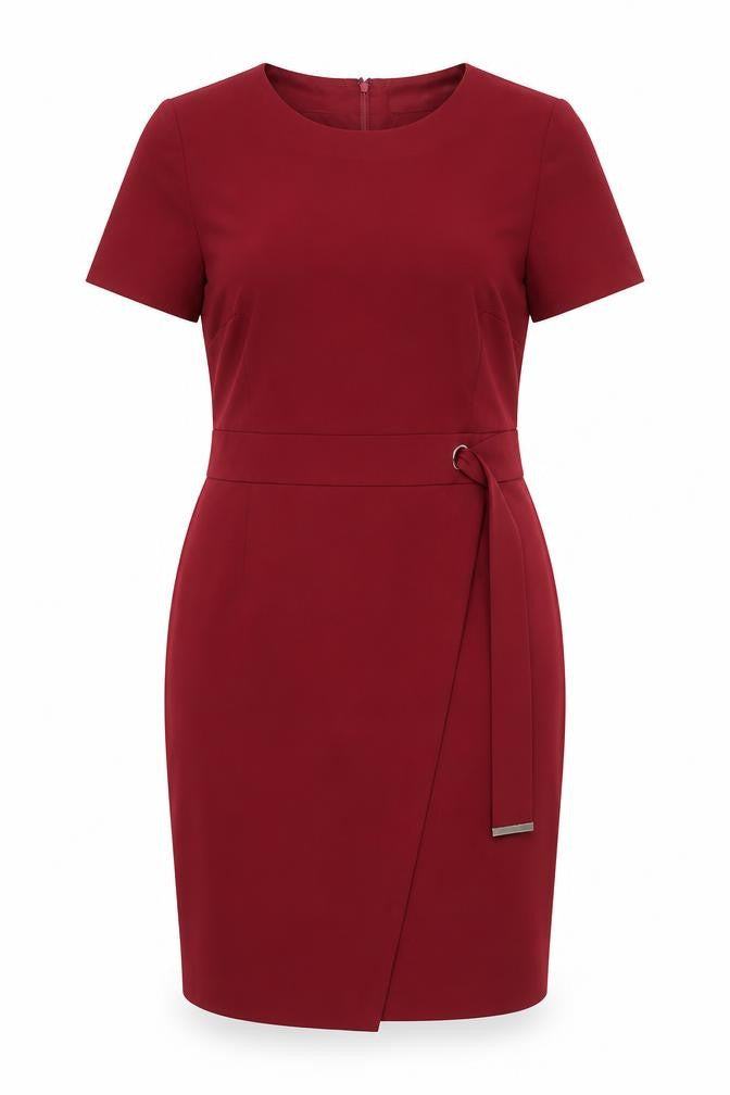 Very Women Red Sheath Belted Knee Length Dress Size 20