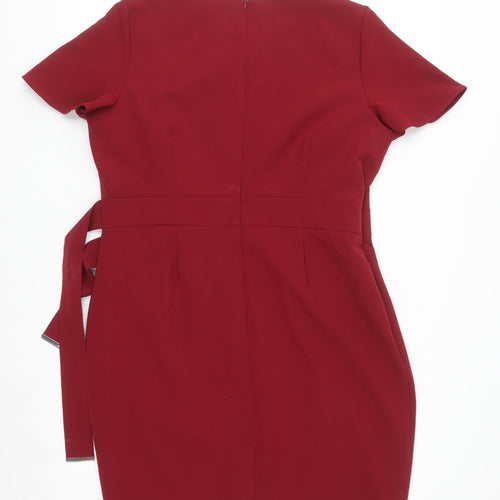 Very Women Red Sheath Belted Knee Length Dress Size 20
