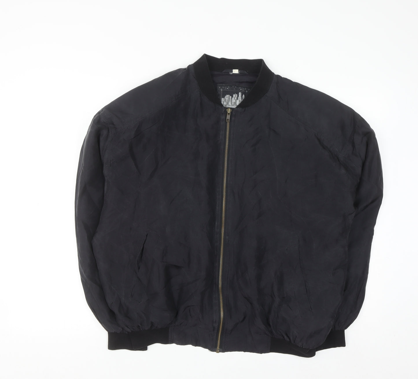 City Line Womens Black Silk Bomber Jacket M Casual Lightweight