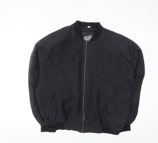 City Line Womens Black Silk Bomber Jacket M Casual Lightweight