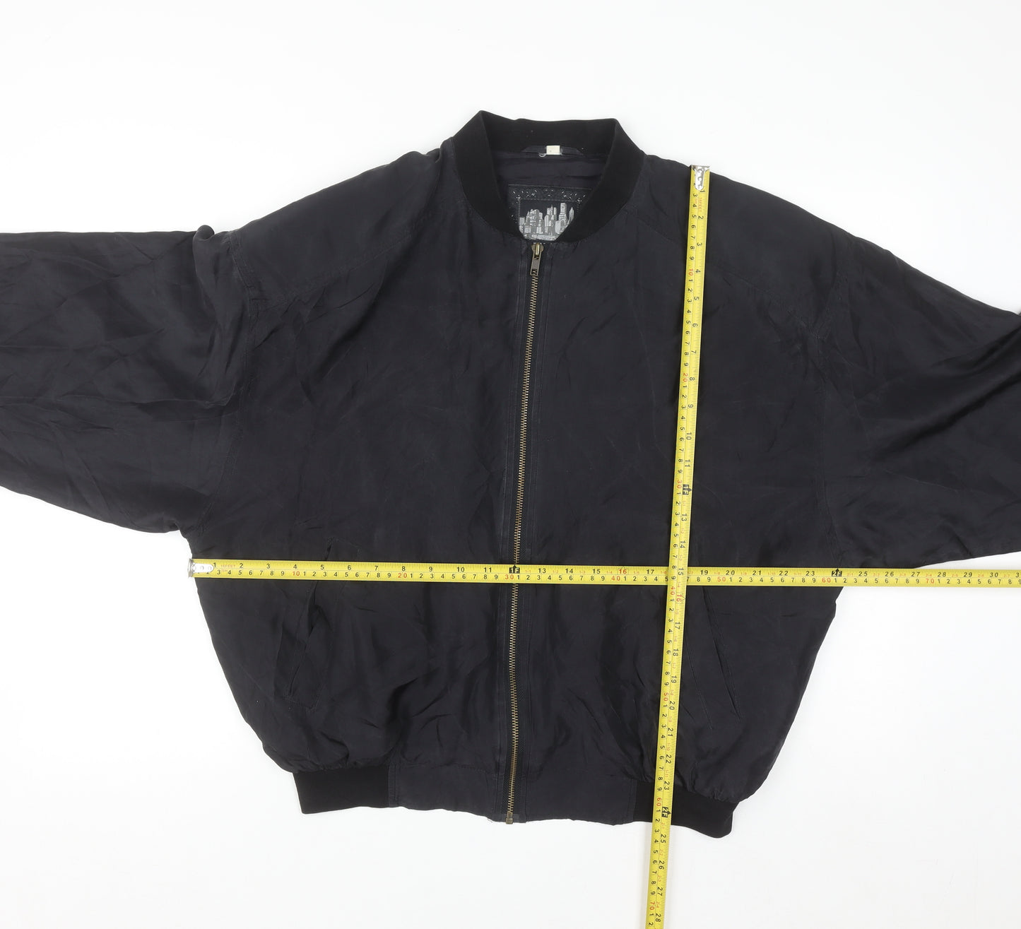 City Line Womens Black Silk Bomber Jacket M Casual Lightweight