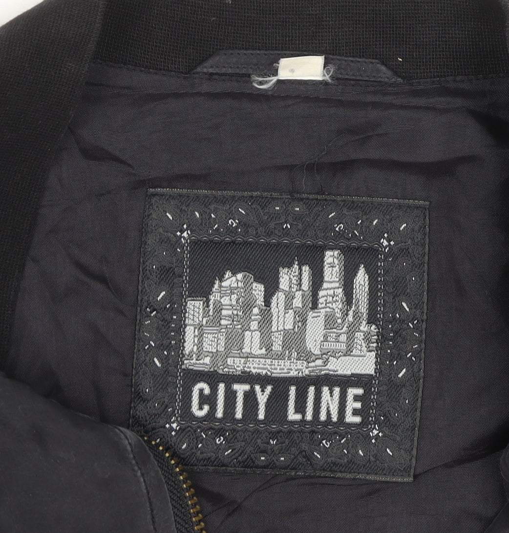 City Line Womens Black Silk Bomber Jacket M Casual Lightweight