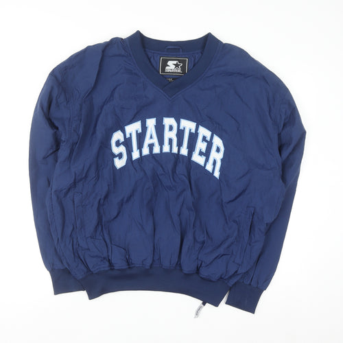 Starter Men's Blue V-Neck Pullover Sweatshirt Medium Sports Logo