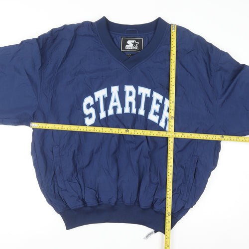 Starter Men's Blue V-Neck Pullover Sweatshirt Medium Sports Logo