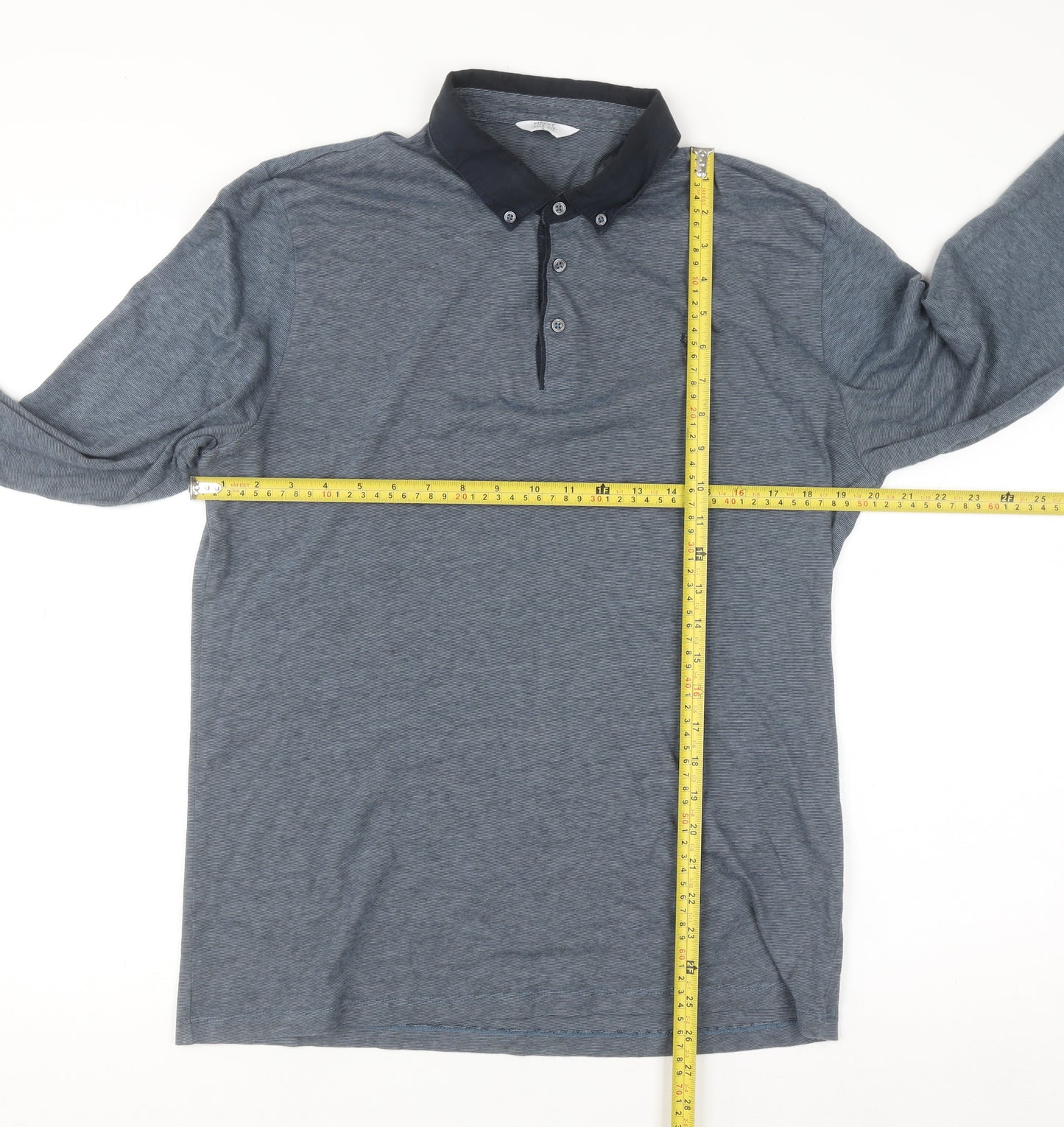 Next Men's Blue Long Sleeve Slim Fit Polo Shirt L