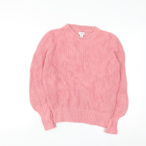 J.Crew Women Pink Cotton Chunky Knit Crew Neck Jumper Size S