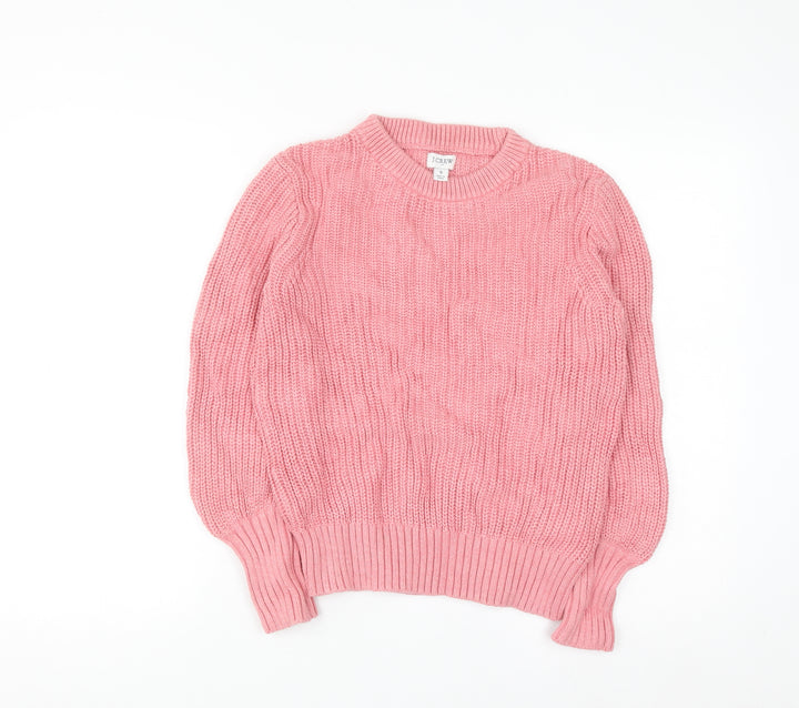 J.Crew Women Pink Cotton Chunky Knit Crew Neck Jumper Size S