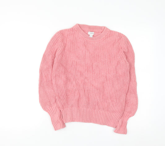 J.Crew Women Pink Cotton Chunky Knit Crew Neck Jumper Size S