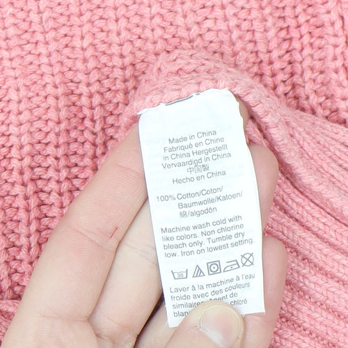 J.Crew Women Pink Cotton Chunky Knit Crew Neck Jumper Size S