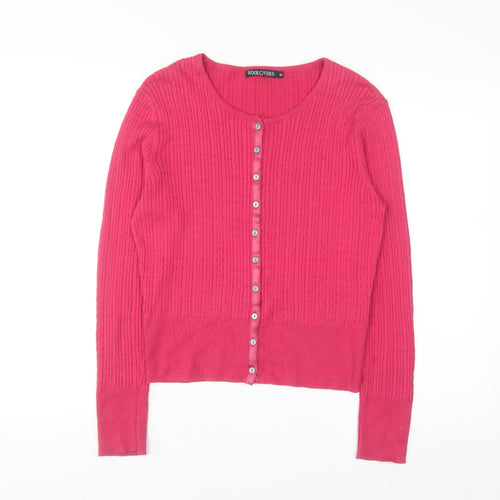 WoolOvers Women's Pink Cotton Silk Crew Neck Button Cardigan M