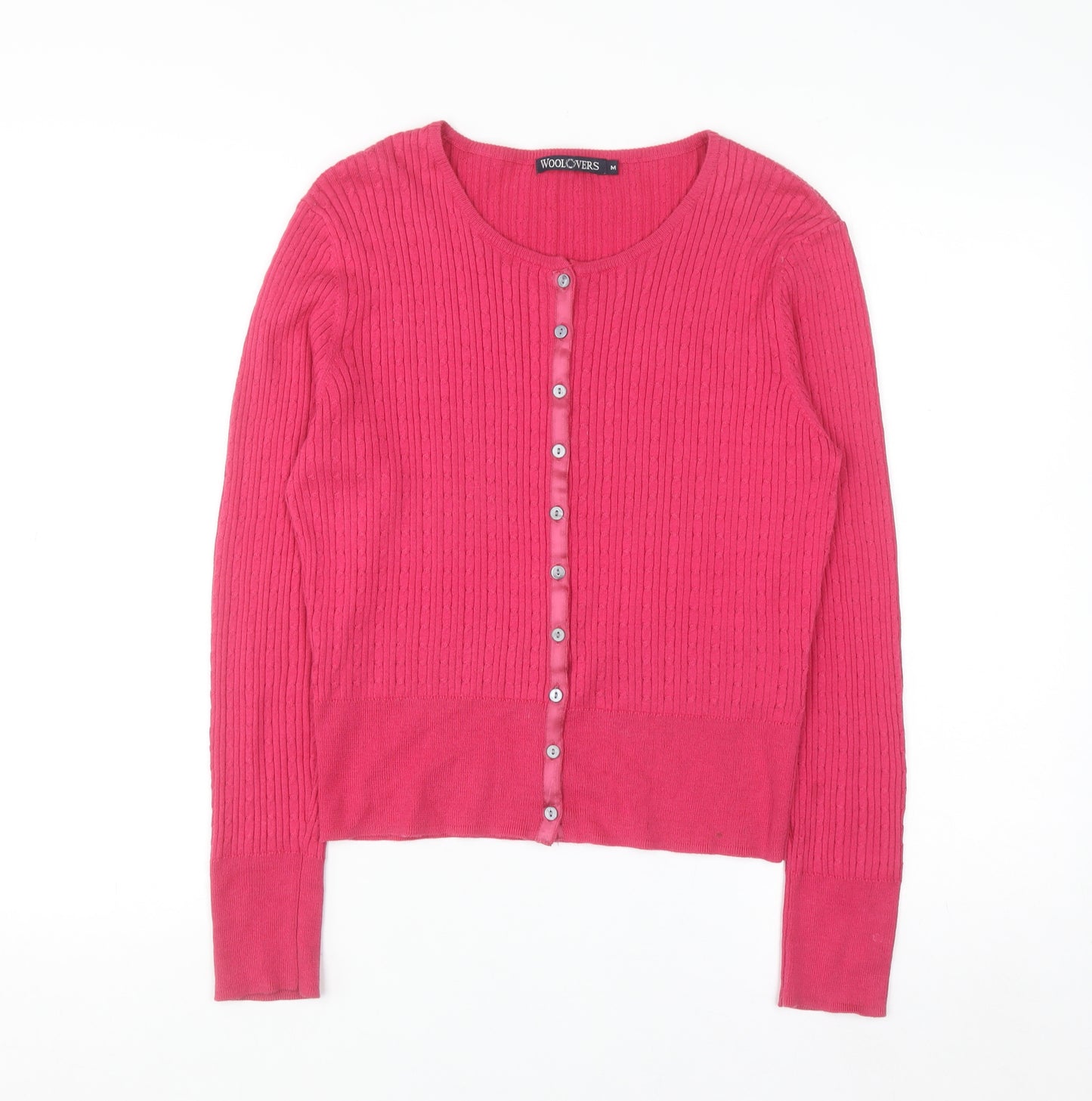 WoolOvers Women's Pink Cotton Silk Crew Neck Button Cardigan M