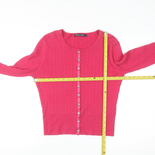 WoolOvers Women's Pink Cotton Silk Crew Neck Button Cardigan M