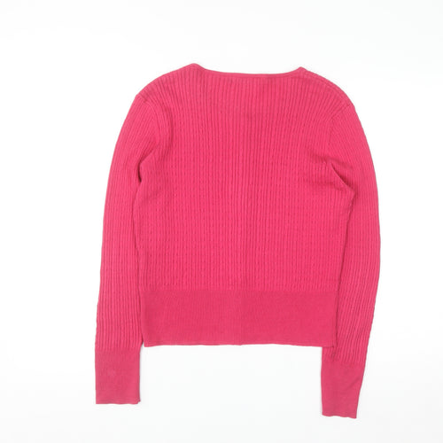WoolOvers Women's Pink Cotton Silk Crew Neck Button Cardigan M