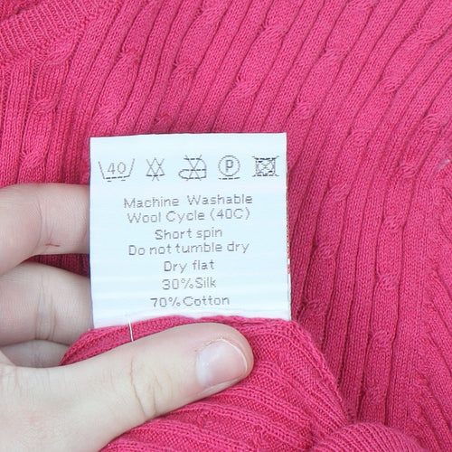 WoolOvers Women's Pink Cotton Silk Crew Neck Button Cardigan M