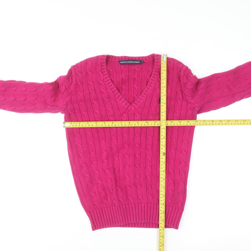 Ralph Lauren Sport Women's Pink Cable-Knit V-Neck Jumper Size S