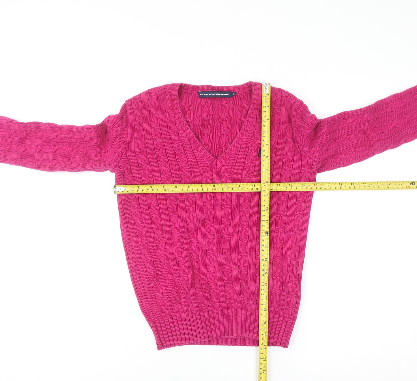 Ralph Lauren Sport Women's Pink Cable-Knit V-Neck Jumper Size S