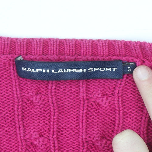 Ralph Lauren Sport Women's Pink Cable-Knit V-Neck Jumper Size S