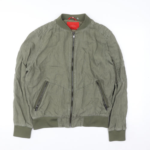 Zara Man Green Linen Bomber Jacket Men’s M Regular Fit