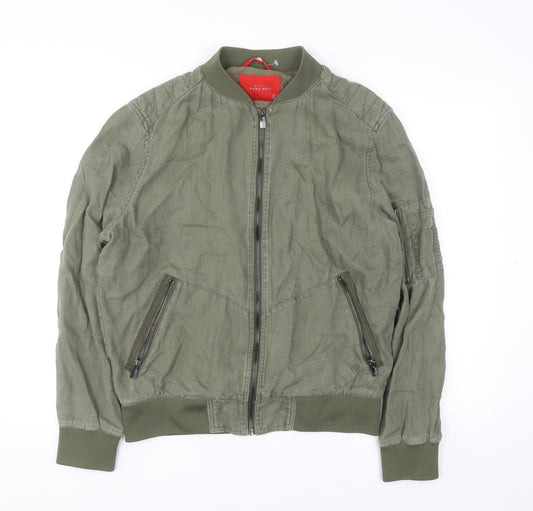 Zara Man Green Linen Bomber Jacket Men’s M Regular Fit