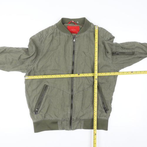 Zara Man Green Linen Bomber Jacket Men’s M Regular Fit