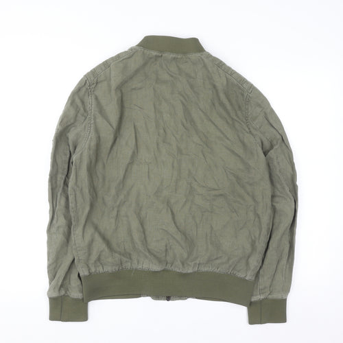 Zara Man Green Linen Bomber Jacket Men’s M Regular Fit