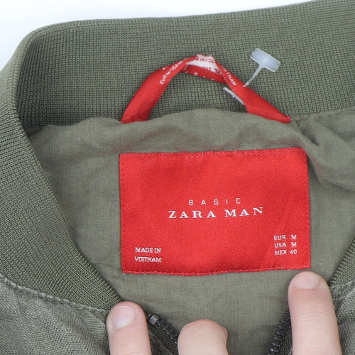Zara Man Green Linen Bomber Jacket Men’s M Regular Fit