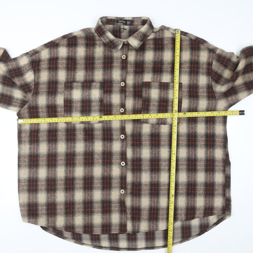 Boohoo Women’s Brown Checked Long Sleeve Flannel Button-Up Shirt UK 14
