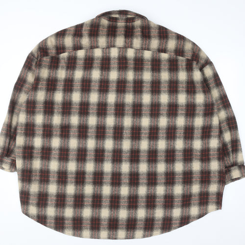 Boohoo Women’s Brown Checked Long Sleeve Flannel Button-Up Shirt UK 14