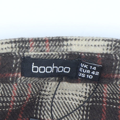 Boohoo Women’s Brown Checked Long Sleeve Flannel Button-Up Shirt UK 14