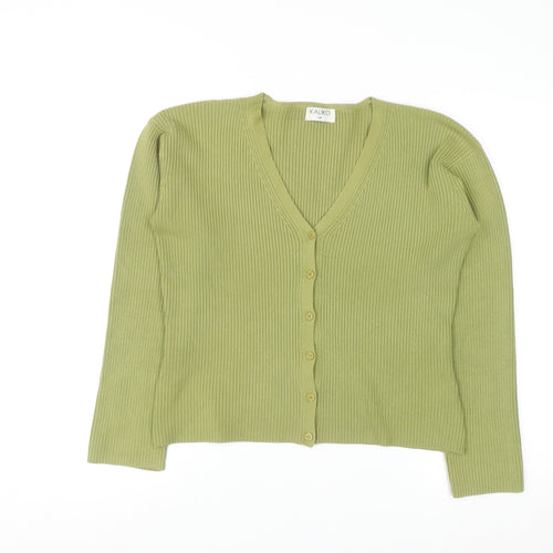 Kaliko Women Green Button Cardigan UK 14 V-Neck Ribbed Knit