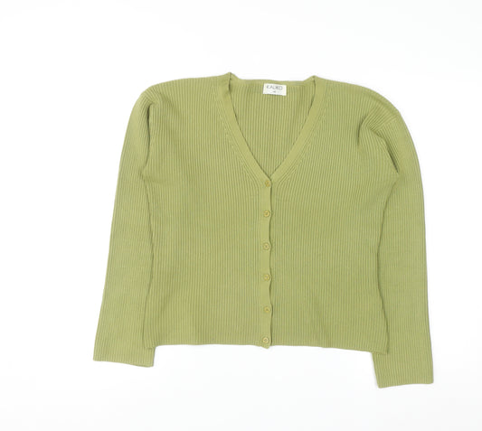 Kaliko Women Green Button Cardigan UK 14 V-Neck Ribbed Knit