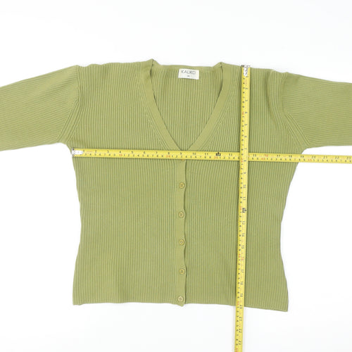 Kaliko Women Green Button Cardigan UK 14 V-Neck Ribbed Knit