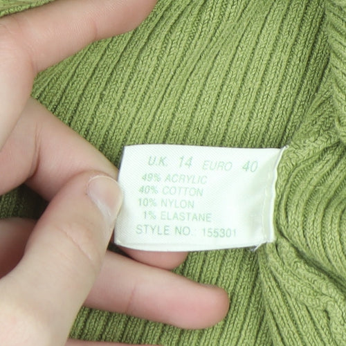 Kaliko Women Green Button Cardigan UK 14 V-Neck Ribbed Knit