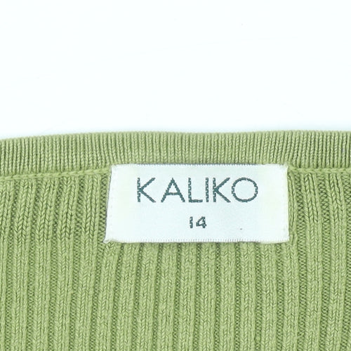 Kaliko Women Green Button Cardigan UK 14 V-Neck Ribbed Knit