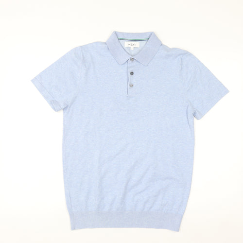 Next Men's Blue Cotton Knit Polo Shirt Size S Short Sleeve