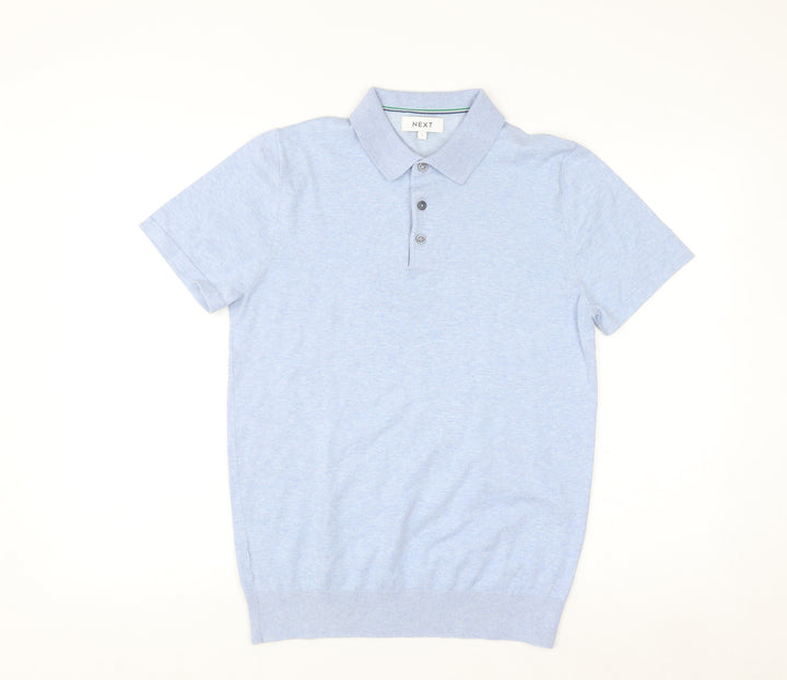 Next Men's Blue Cotton Knit Polo Shirt Size S Short Sleeve