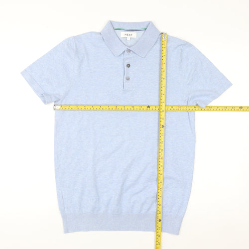 Next Men's Blue Cotton Knit Polo Shirt Size S Short Sleeve