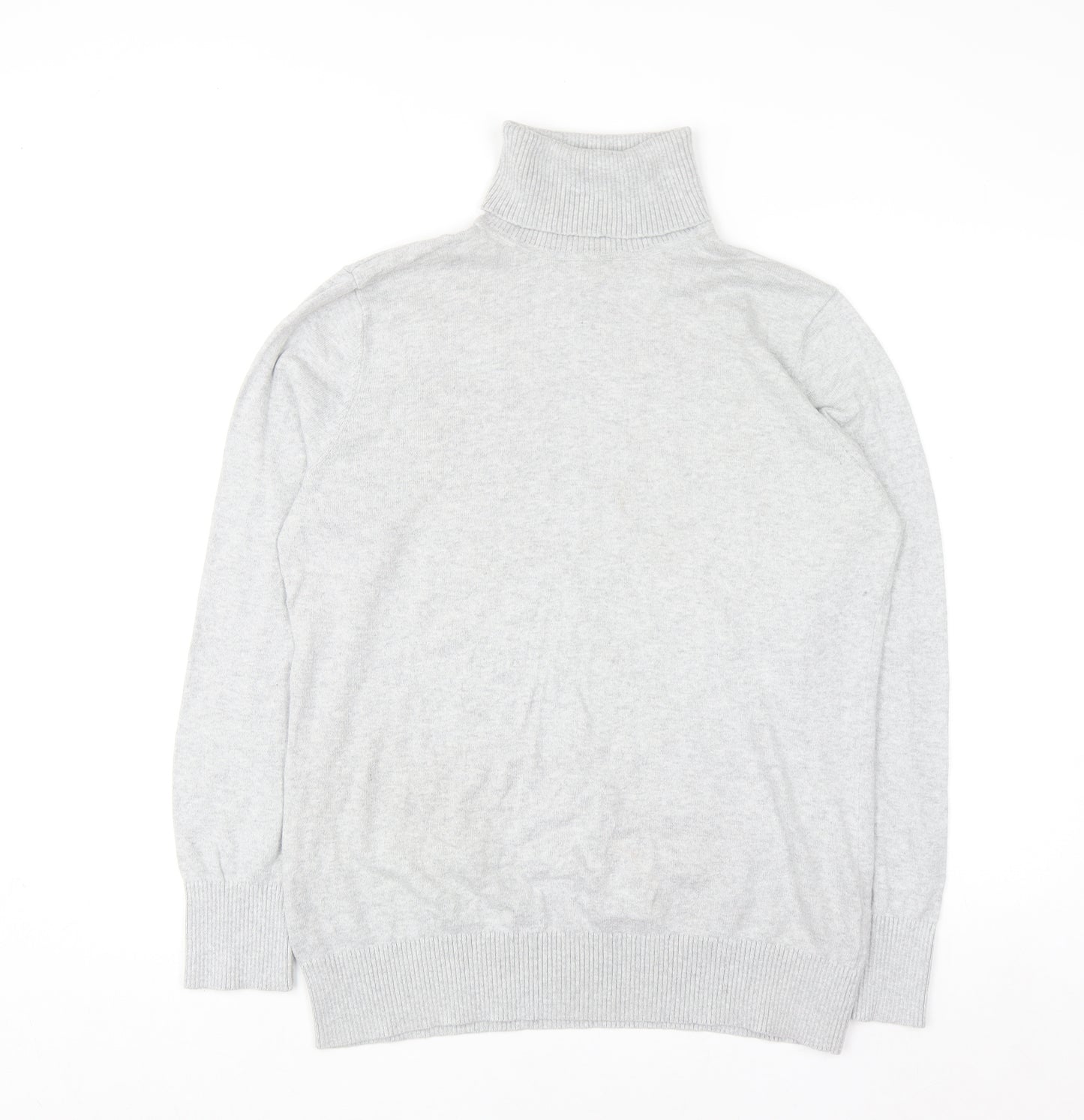 L.L.Bean Women’s Grey Roll Neck Jumper Large Cotton Cashmere Blend
