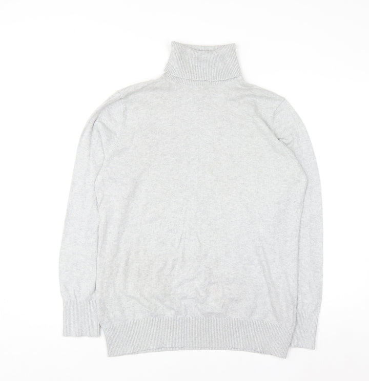 L.L.Bean Women’s Grey Roll Neck Jumper Large Cotton Cashmere Blend