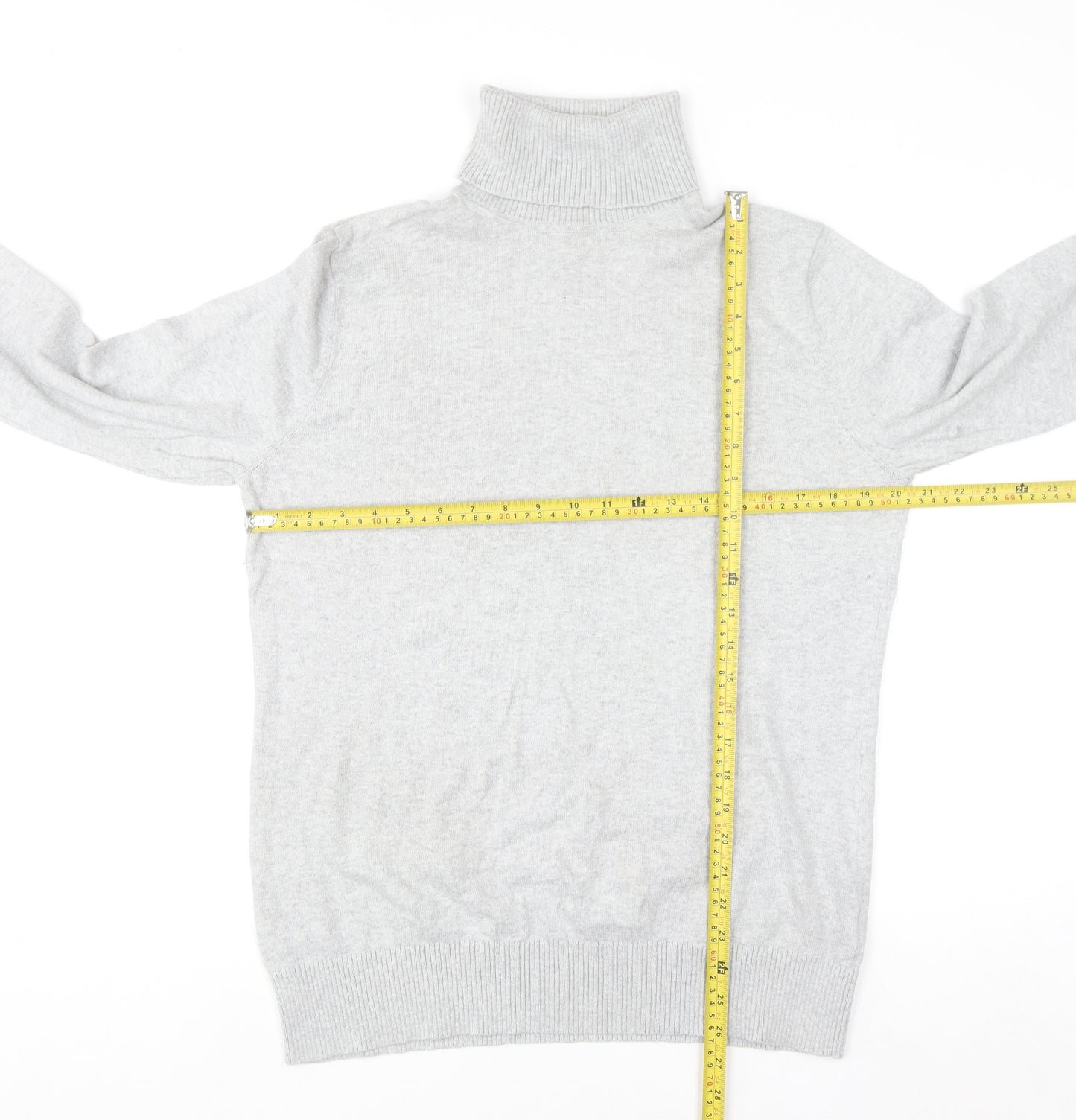 L.L.Bean Women’s Grey Roll Neck Jumper Large Cotton Cashmere Blend