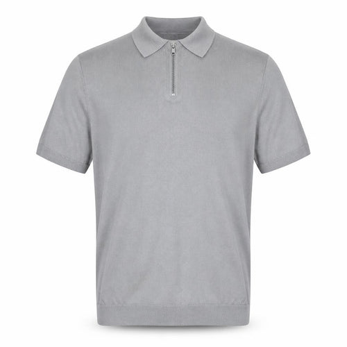 Kin Men Grey Merino Wool 1/4 Zip Short Sleeve Polo Shirt M