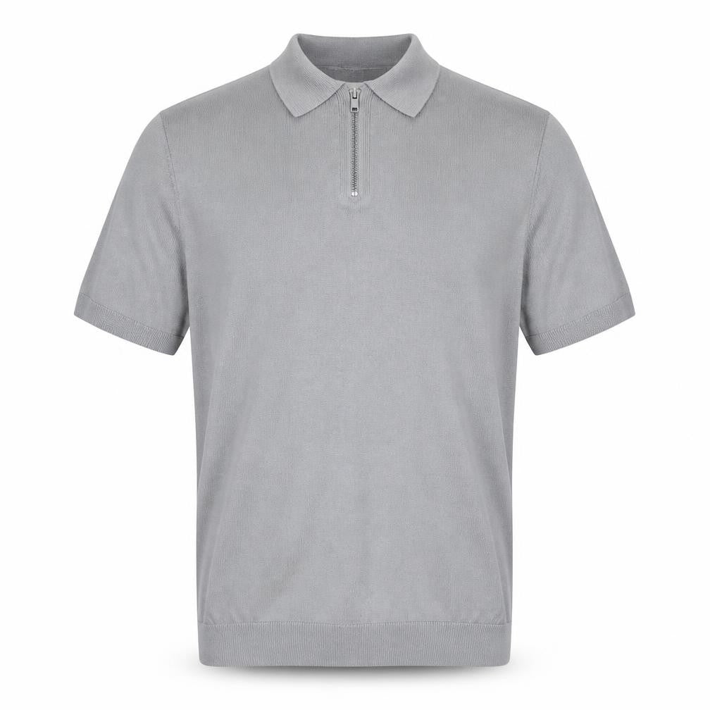 Kin Men Grey Merino Wool 1/4 Zip Short Sleeve Polo Shirt M
