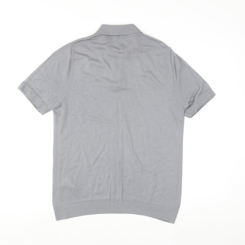 Kin Men Grey Merino Wool 1/4 Zip Short Sleeve Polo Shirt M